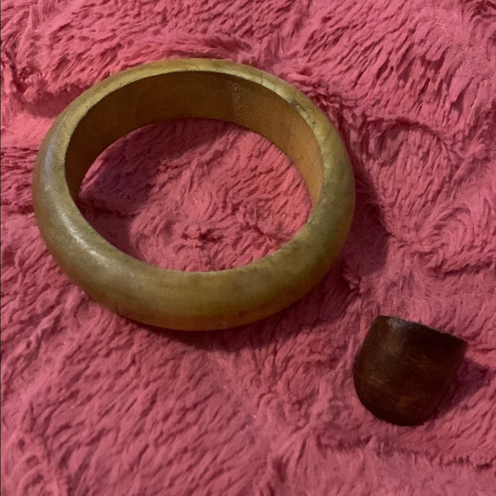 Wooden Bangle Bracelet and Ring Set